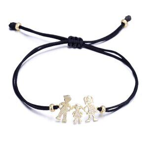 Yellow Gold Family Bracelet Mom Dad Daughter Black Cord Cubic Zirconia